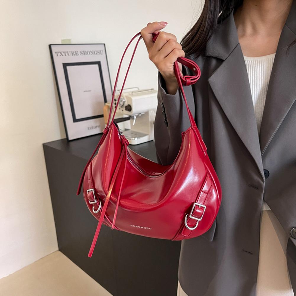 Women PU Trendy Shoulder Handbag Adjustable Strap Fashion Shoulder Bag Chic Hobo Bag Zip Closure for Outdoor Travel