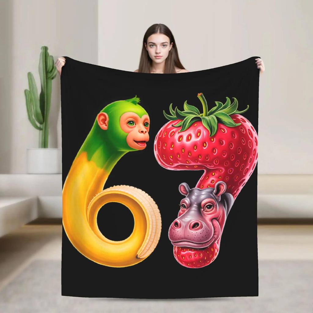 Cute Six Seven Funny Italian Brainrot Gaming Meme Flannel Blanket Autumn Warm Throw for Kids Outdoor Bedspread