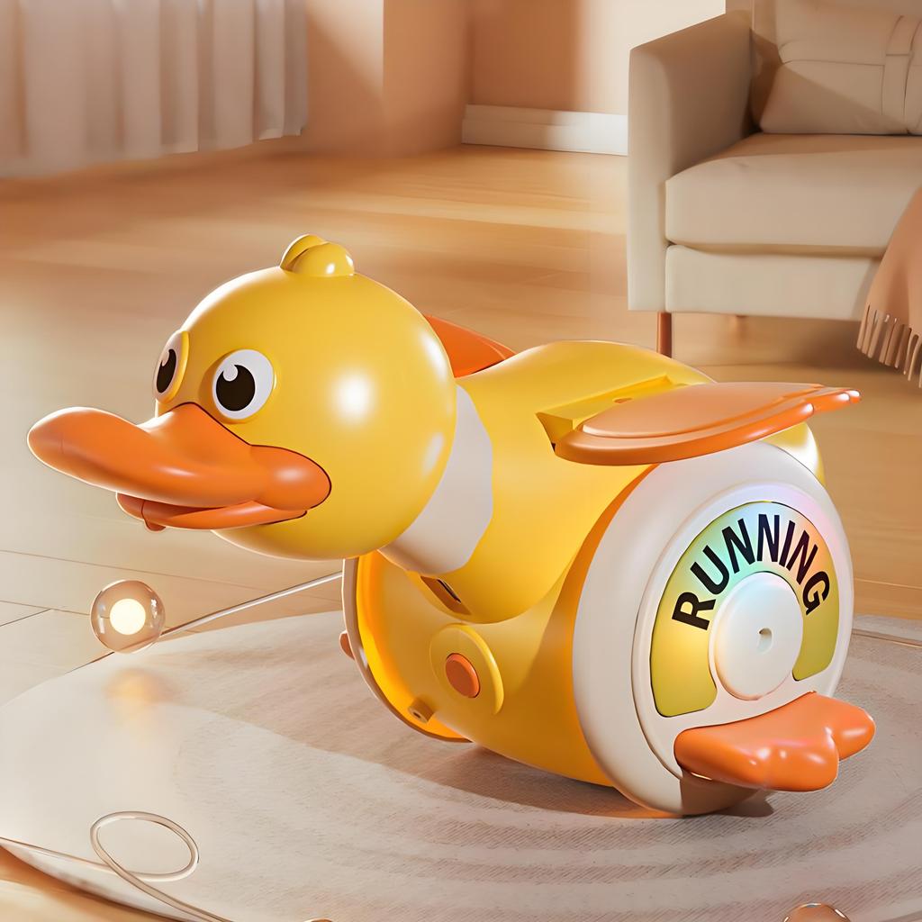 Musical Crawling Toy Duck - Electric Interactive Toy, LED Lights, 360° Spin, Soft Lighting, Sensory Play, Educational Gift