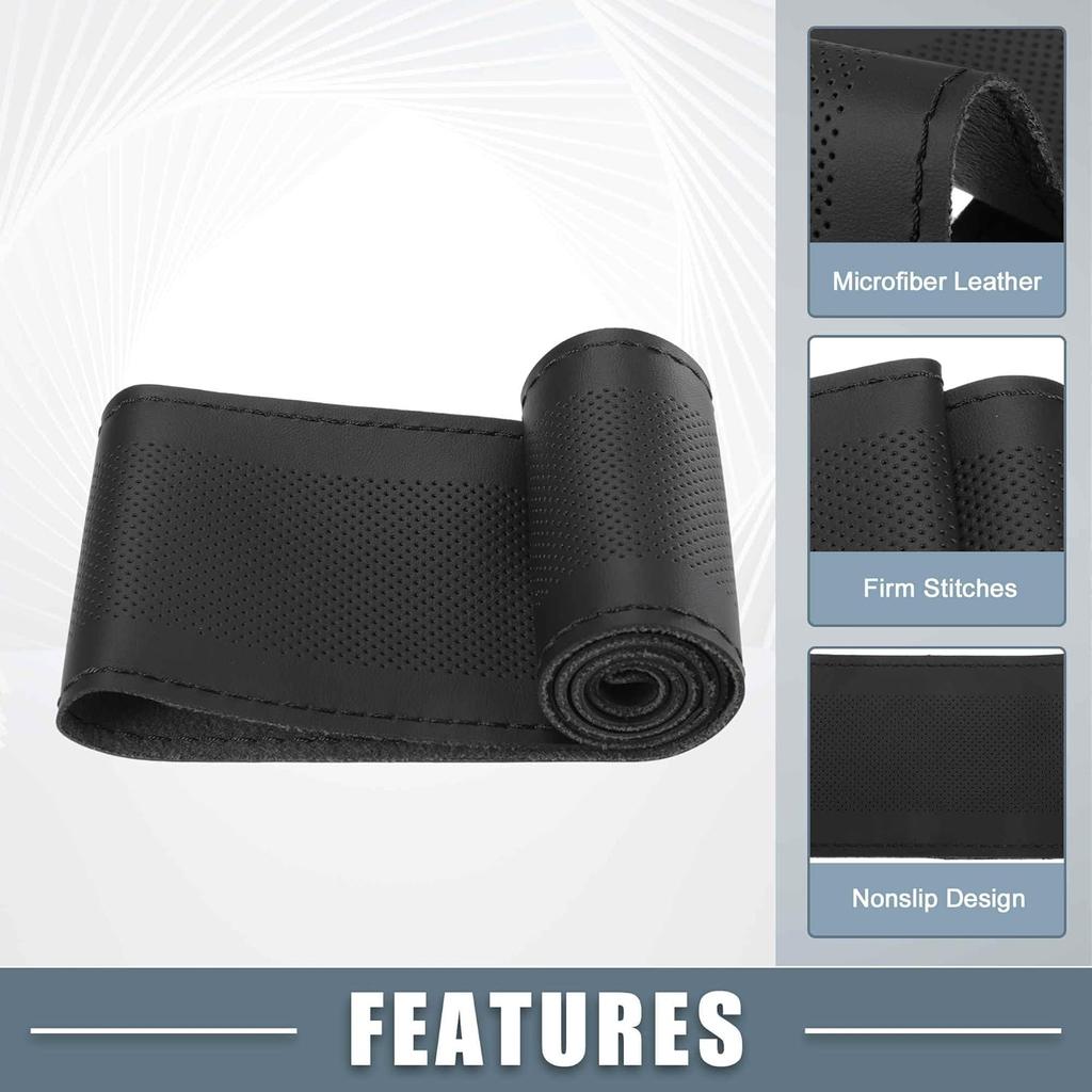 Car Hand Sewn DIY Steering Wheel Cover Breathable Comfortable 32-35cm Stitch On Wrap Cover Microfiber Leather Black Stitches