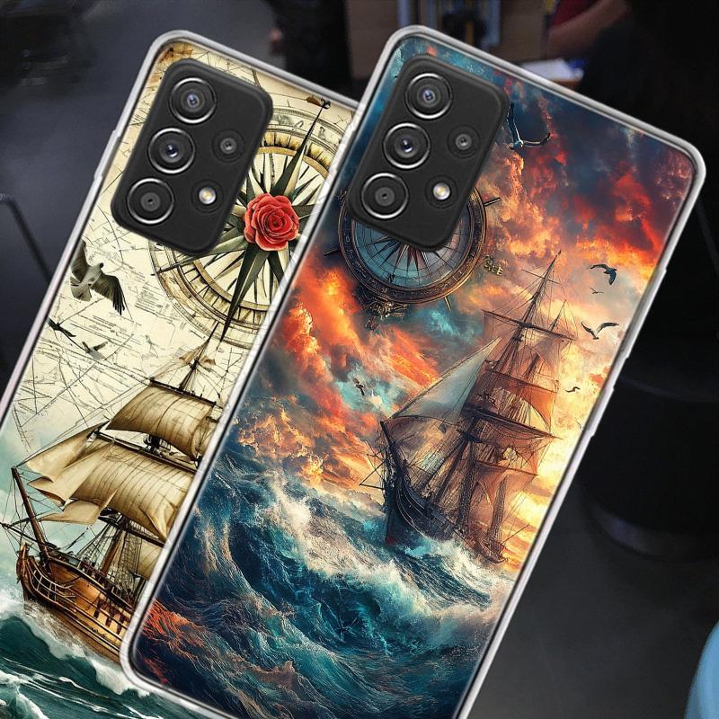 Compass Map Voyage Phone Case for Samsung A54 A57 A37 A17 A14 A15 A12 A24 A34 A55 A35 A25 A52S A07 A05S A04S A22 A32 A72 Galaxy