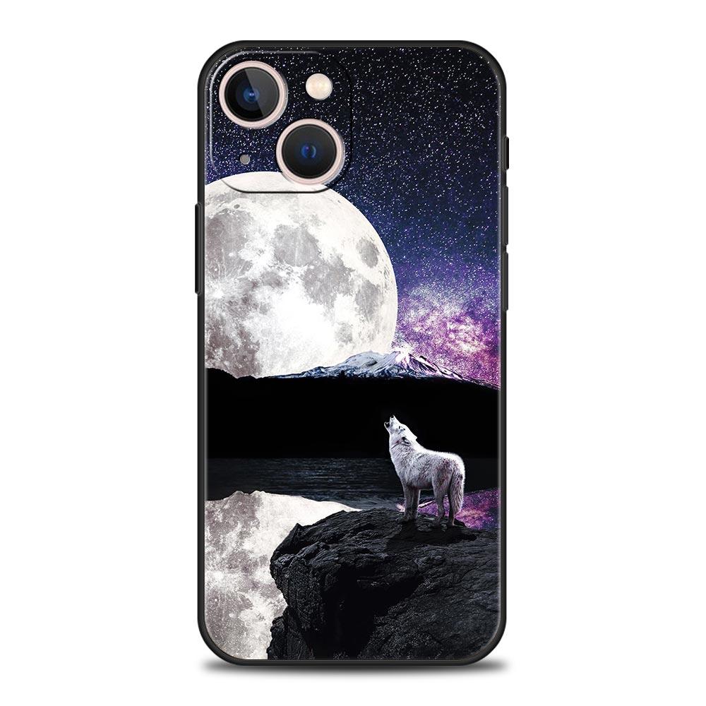 Phone Case Cover for iPhone 17 Pro Max 16 15 14 13 12 11 Pro Max Plus 17AIR Shockproof Soft TPU Shell Moon Roaring Wolf Fundas