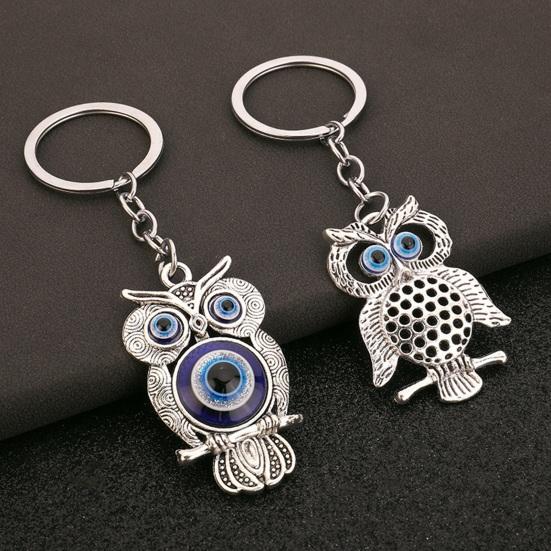 2Pcs Evil Eye Owl Keychains Metal Owl Bag Charm Backpack Charm Retro Evil Eye Keychain for Women Purse Handbag