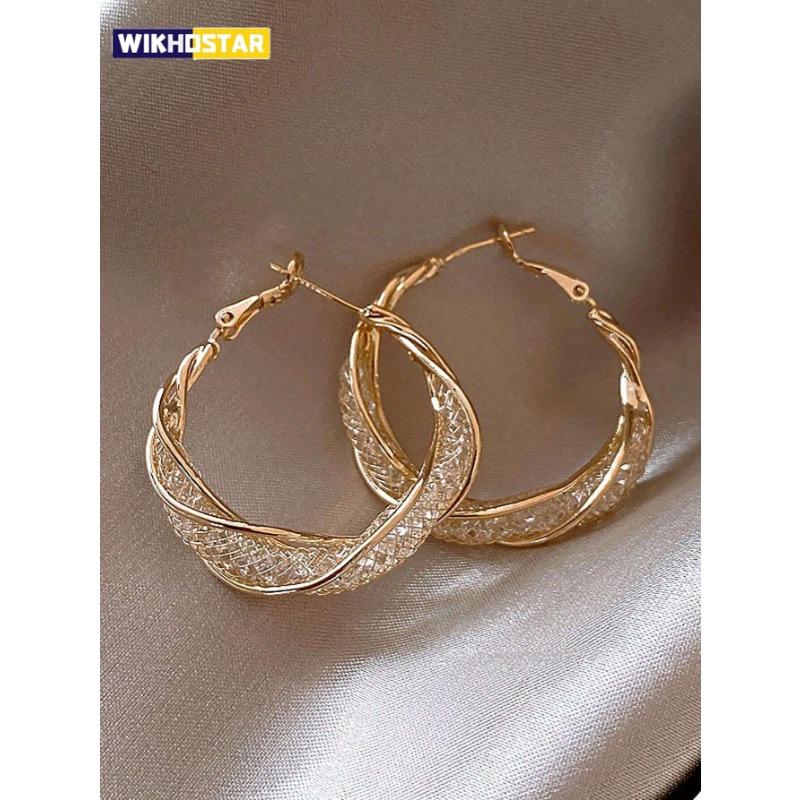 Wunderschöne verschlungene goldfarbene Creolen mit filigranem Netzmuster, stilvolle Ohrringe für Frauen, Partygeschenk, Schmuck