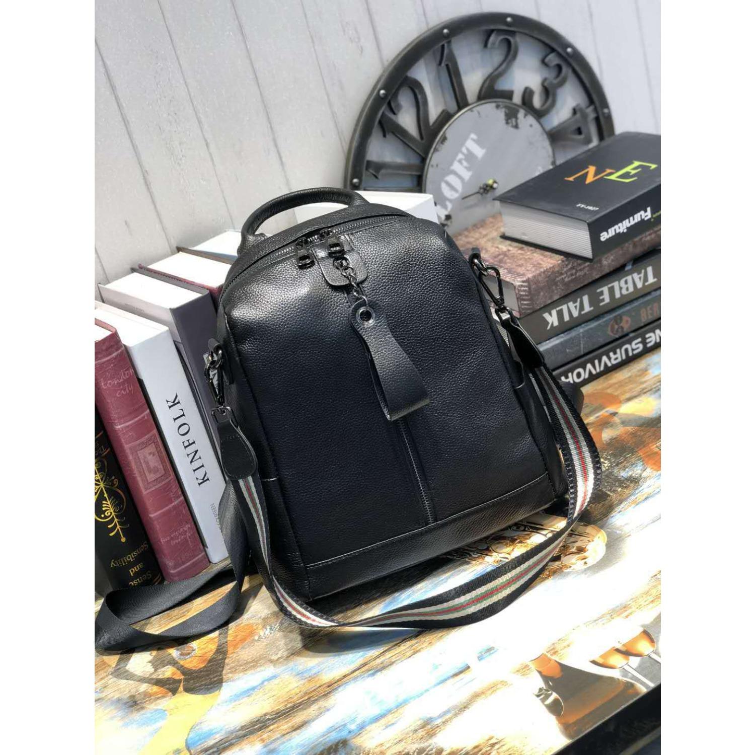 

Рюкзак из коровьей кожи, модная универсальная кожаная дорожная сумка, мягкая женская сумка из коровьей кожи чёрный