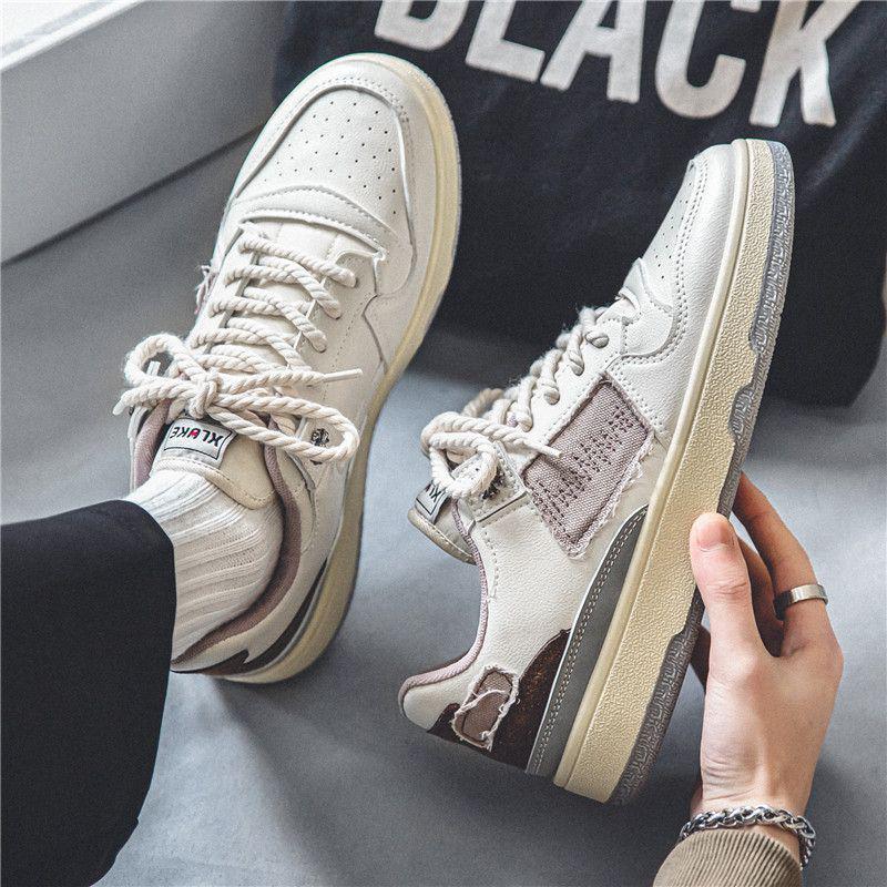 

2025 Autumn Men s Low-Top Hong Kong-Style Sneakers - Trendy White Flat Bottom Korean Sports Shoes Size 39