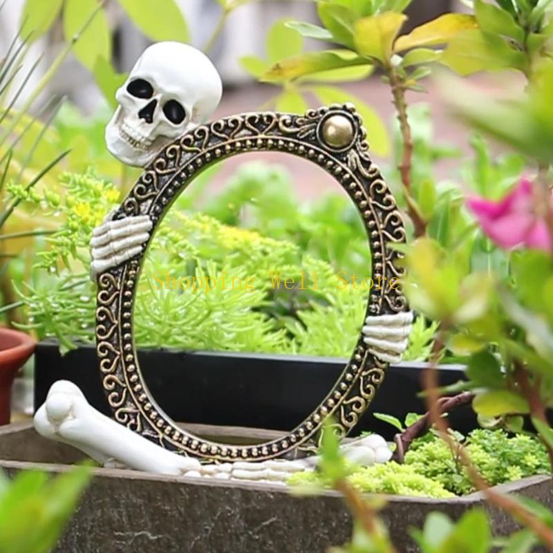 KX4B Gothic Skeleton Frame Resin Ornament Skull Picture Frame Decoration For Holiday