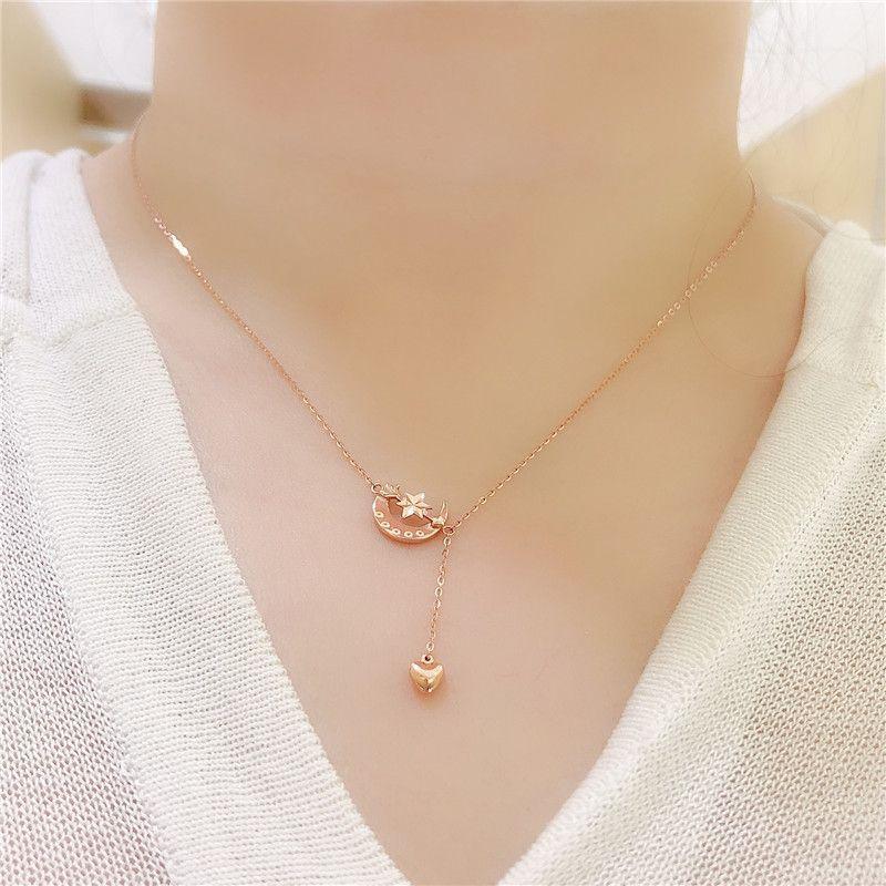 Purple Gold-Plated Rose Gold Girl Temperament Color Gold Star And Moon Necklace Fashion Collarbone Chain Woman