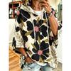 Women Three‑Quarter Sleeves Loose Hoodie Retro Floral Casual Vacation Top