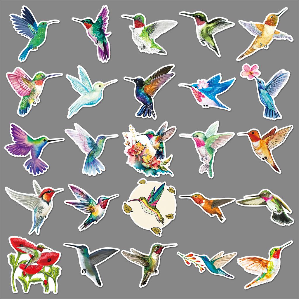 50 Kolibri-Doodle-Aufkleber Personalisierte Cartoon-Aquarellvogel-Dekoration Handyhülle Koffer Wasserbecher-Aufkleber