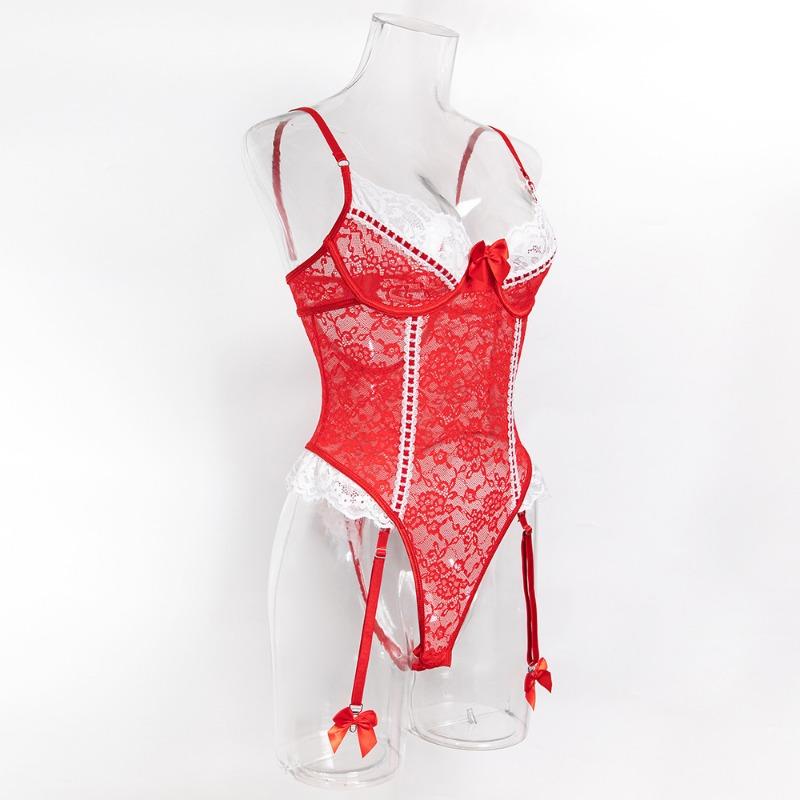 Women S Valentine S Day Cute Lace Trim Elastic Tight Camisole Bodysuit Sexy Lingerie