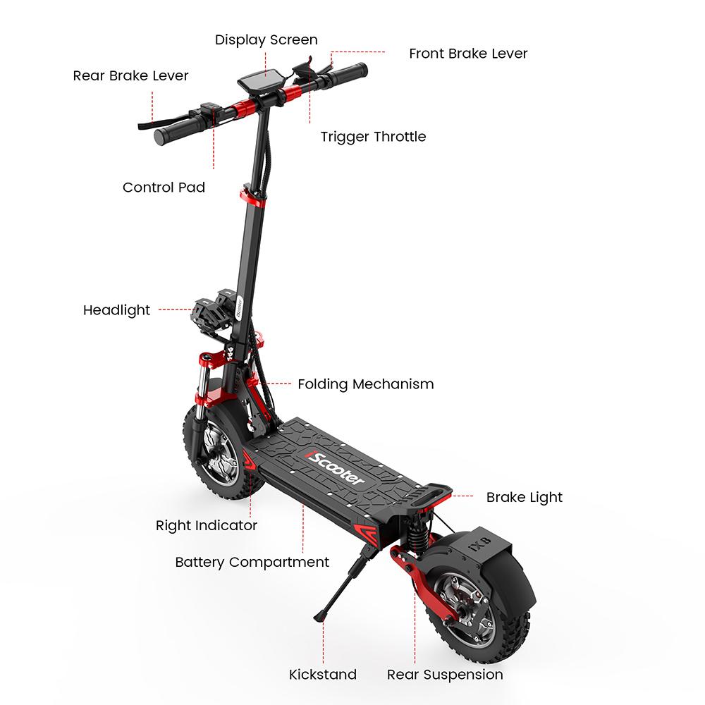 iScooter iX8 Electric Scooter, 2*1200W Motor, 48V 20AH Battery, 12-inch Tire, 60km/h Max Speed, 70km Range