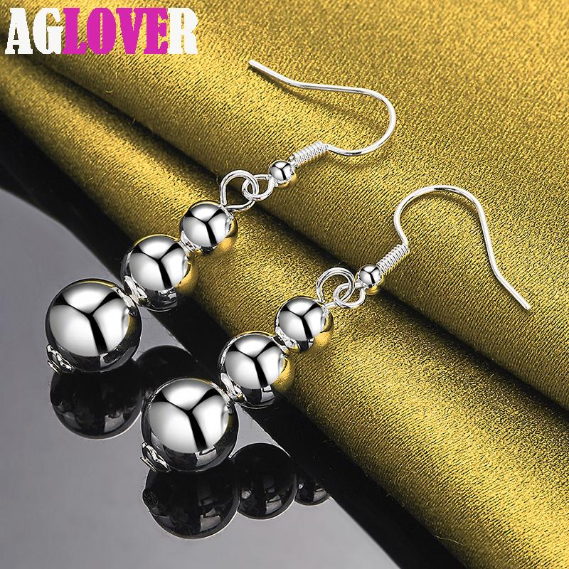 925 Sterling Silver 6 8 10mm Hollow Bead Ball Drop Earrings Jewelry
