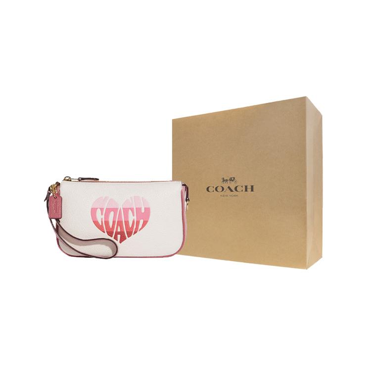 New COACH Nolita Cow Leather Pochette, Shoulder Bag, Wrist Bag, Clutch Small Size Women's White & Pink CA797-IMCAH