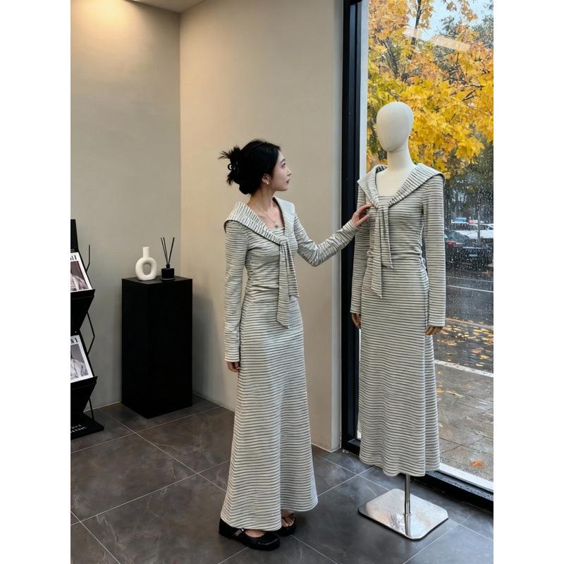 2026 Spring New Arrival Striped Maternity Shawl Dress – Korean Style Casual Long Skirt 2X-Large