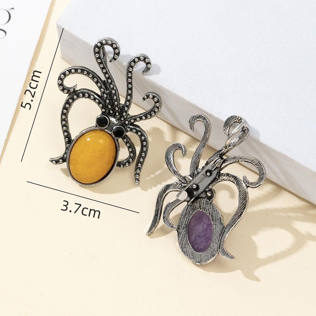 1 Τμχ Καλοκαιρινό Στυλ Ωκεανού Φυσική Πέτρα Χταπόδι Μπροσούλες, Κρύσταλλος Θεραπείας Ρέικι Αμέθυστος Αχάτης Νεφρίτης Πολύτιμος Λίθος Καρφίτσα Μπροσούλα για Unisex Κοσμήματα Δώρο Γενεθλίων