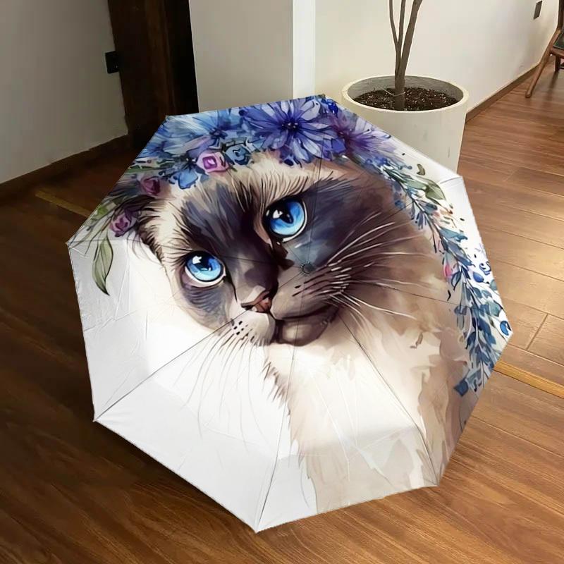 1pc Floral Cat Portrait Umbrella with Plastic Handle,Suitable for All Seasons Home Travel Outdoor UmbrellaDD415