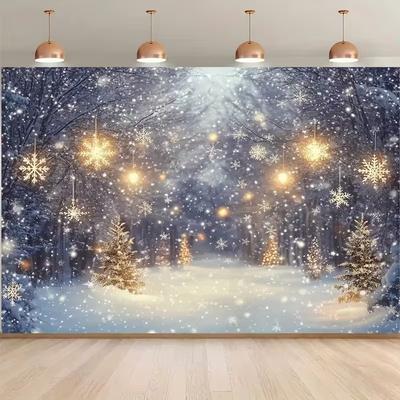 2D Christmas Snow Forest Backdrop for Family Holiday Photography Studio