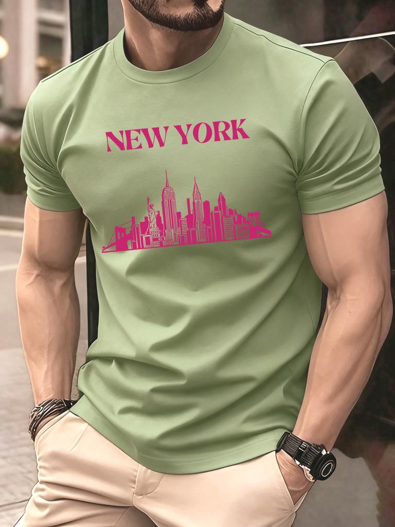 New York City Silhouette Men T Shirts Casual Hip Hop Tops Multicolor Cotton TShirt Summer Loose Male Crewneck Short Sleeve