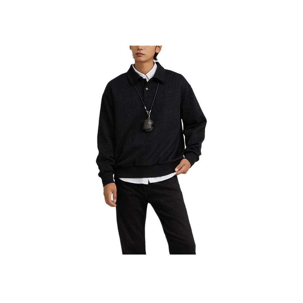 Levis Logo Geborduurd Polo Hals Gebreid Patroon Los Lange Mouw Sweatshirt Heren sweatshirt Zwart 002HF-0001
