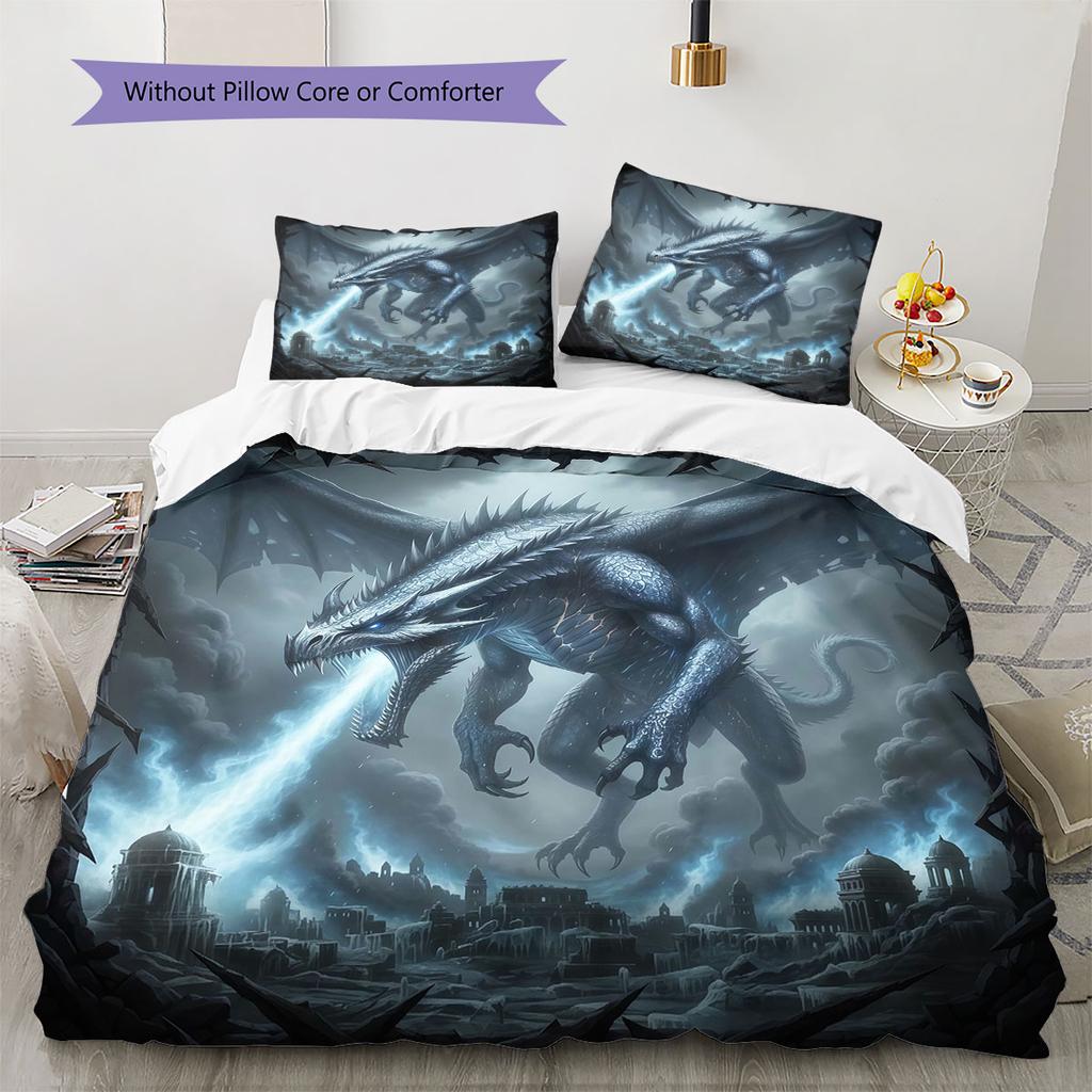 Theevildragon Pattern Bedding Quilt Set Quilt Cover Pillowcase Home Decoration Birthday Gift (1 * duvet cover + 2 * pillowcase, without core)