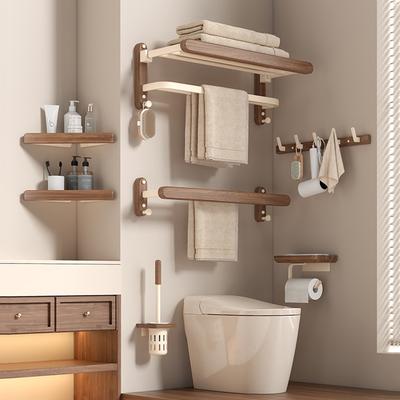 Portasciugamani Bianco Stile Crema di Noce, Scaffale da Bagno Senza Foratura, WC, Montaggio a Parete, Organizzazione Lavanderia, Porta Asciugamani da Bagno