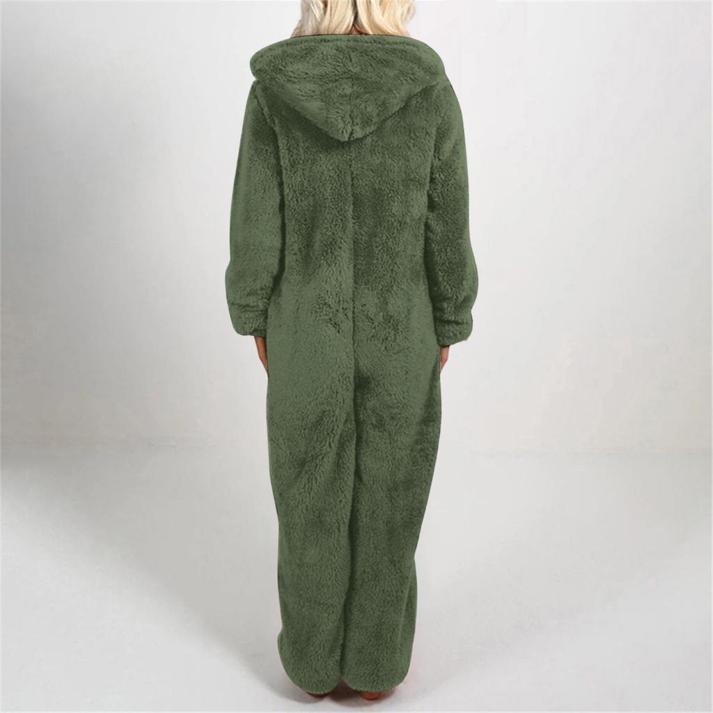 Women's Fashion Fleece-Lined Thickened Fleece Hooded Pyjamas With Zip-Up Onesie