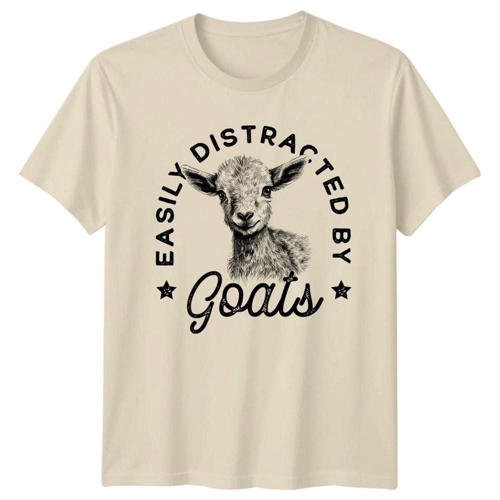 

Easily Distracted By Goats Farm TShirt Cute Goat Graphic Tee Unisex T-Shirt M