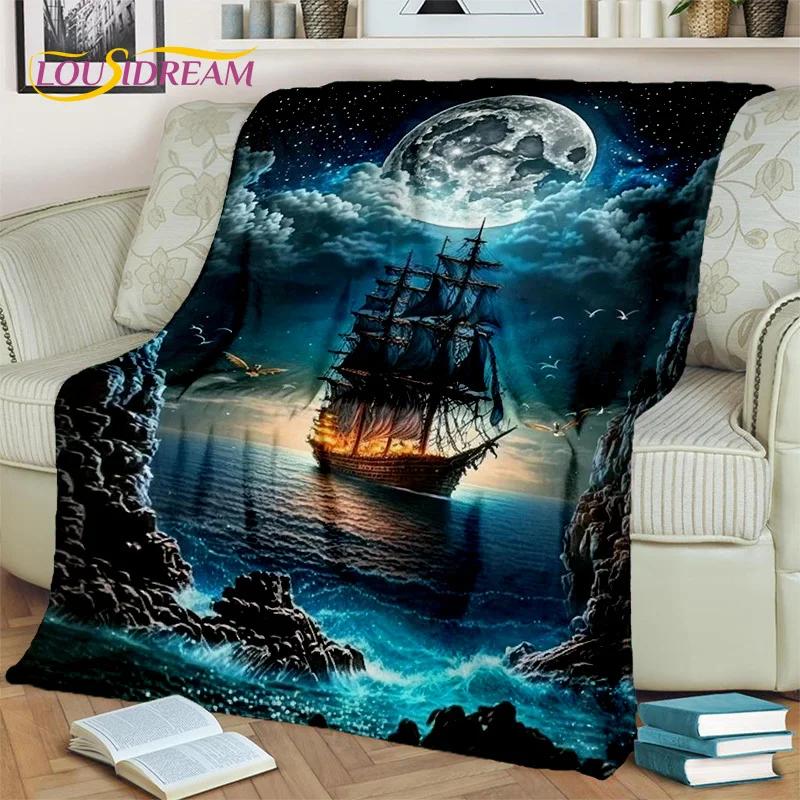 3D Pirate Ship Boat,Sailboat,Barque Blanket,Soft Throw Blanket for Home Bedroom Bed Sofa Picnic Travel Office Cover Blanket Kids