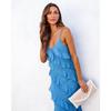 2023 Spring/Summer Backless Spaghetti Strap U-Neck Off-Shoulder Wavy Bodycon Side Slit Maxi Dress