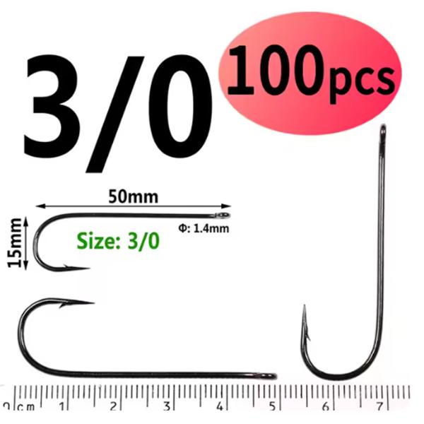100pcs #16 - #4/0 Aberdeen Long Shank Fine Wire Fishhook Saltwater Freshwater Fishing Hooks Sabiki Rig Streamer Fly Hooks