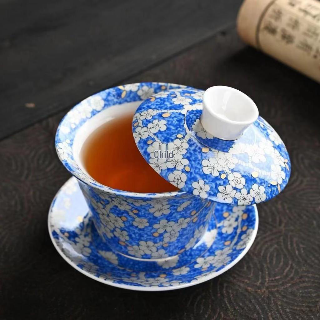 Rotating Sancai Gaiwan: Enamel Color Mutton Fat Jade Porcelain Tea Bowl with Lid for Kung Fu Tea Brewing.