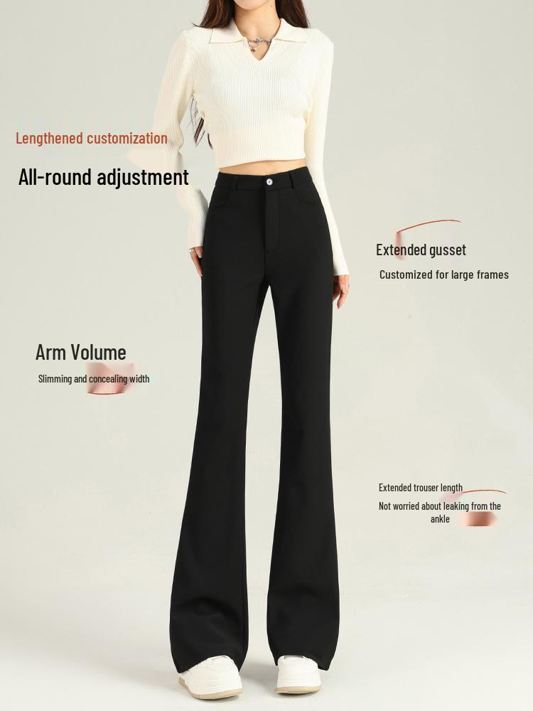 Women’s Winter 2026 High-Waist Micro-Flared Black Pants with Velvet Lining