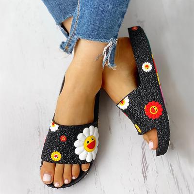 Women's Fashion Colorful Sunflower Pattern Home Shoes Beach Slippers Slides