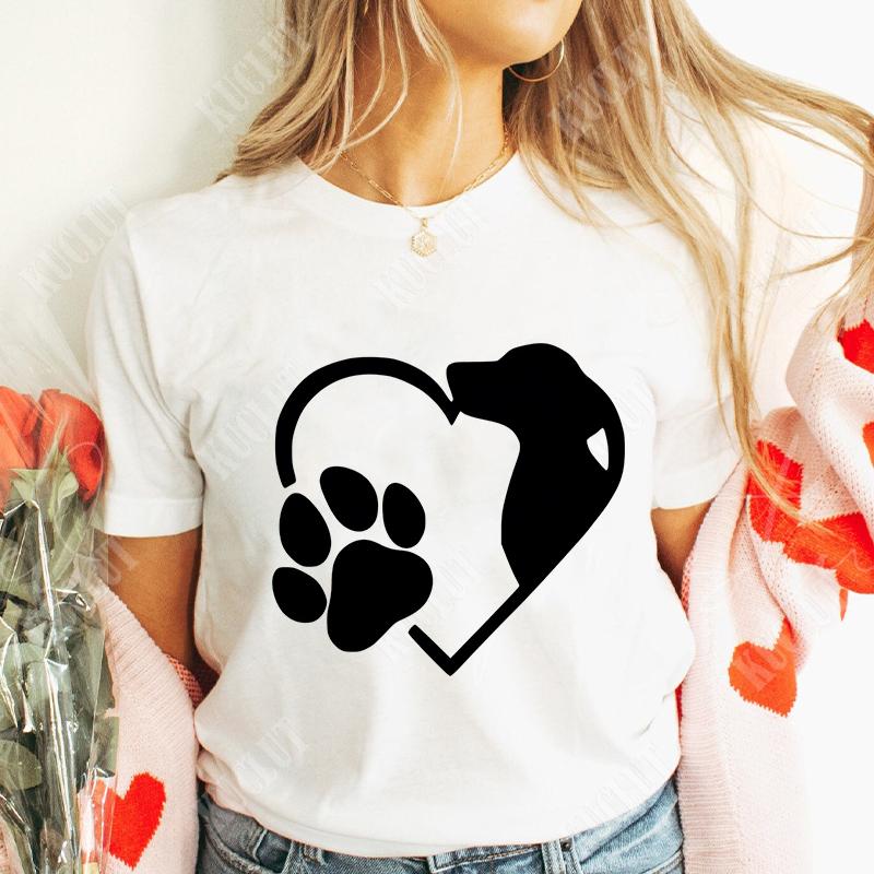 Funny Heart  Dog Paw Print Women Tshirts Fashion Summer Ladies Tshirts Short Sleeves Clothes Love Heart Fashion Casual Shirts