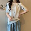 Ice Silk Slimming Temperament Top Women's Design Sense Knitted Shirt Summer Shoulder Short Sleeved T-shirt