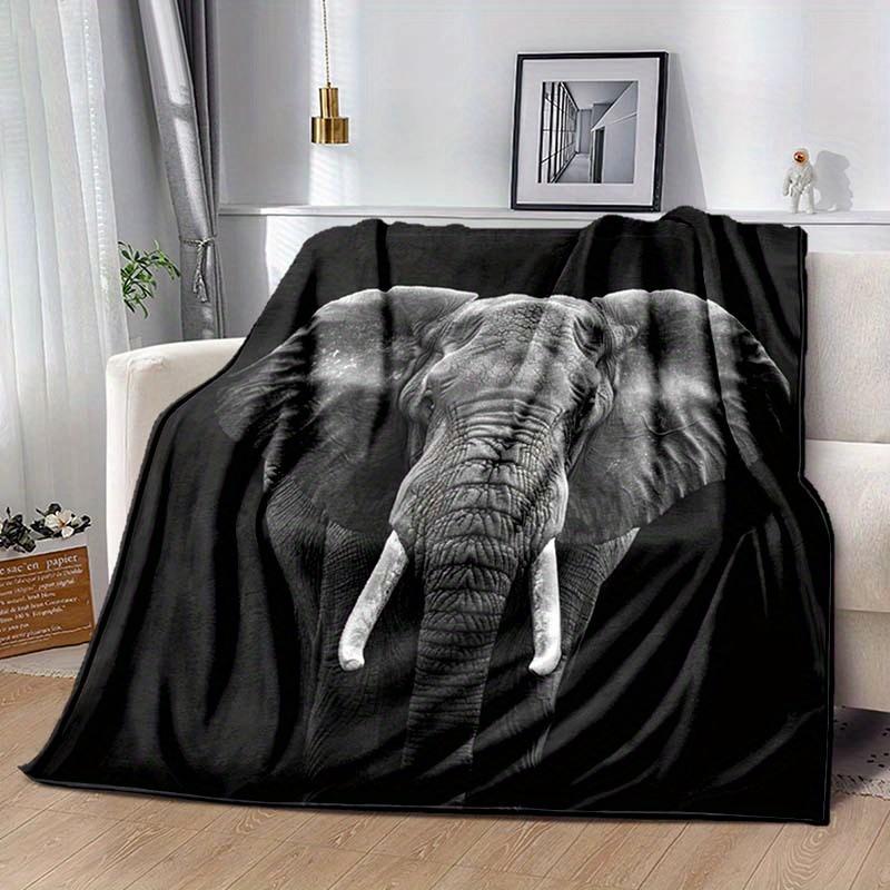 Ultra-Soft Elephant Print Flannel Blanket, Perfect for Sofa, Bed, Office & Travel, Cozy All-Season Gift