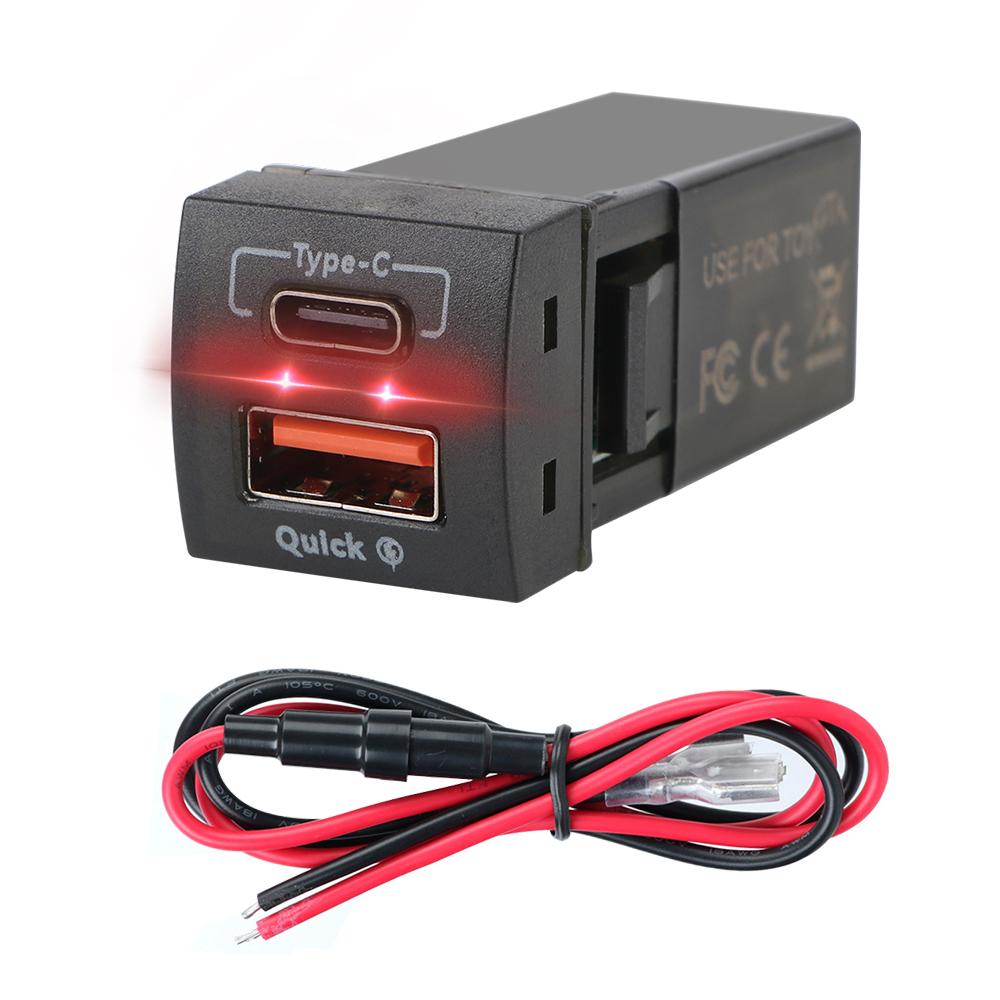 Quick Charge Voltmeter For Toyota Mobile Phone Accessories Power Socket 48W Fast Charger New QC3.0 USB Type-C PD 12V
