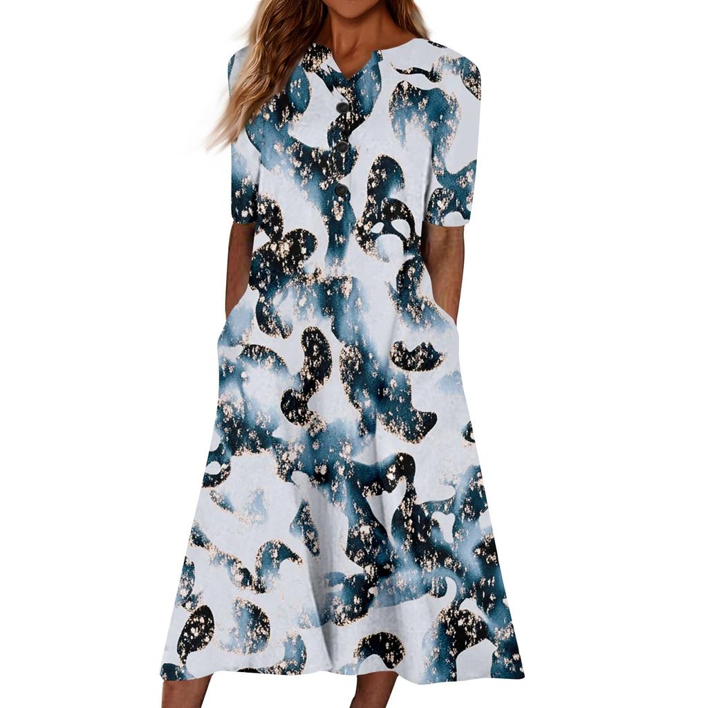 Women's Summer Casual Floral (Gradient) Printed Short Sleeve Dress