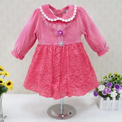 Long Sleeve Girls Dresses Velour Baby Clothes Cotton Lace Petticoat Knee-Length Infant Flower Cute Dress New Arrival Jurk
