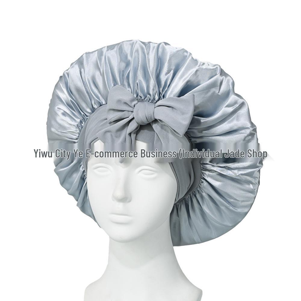Satin Ribbon Round Silk Sleep Cap with Bowknot: Wide Brim Hair Care and Bath Hat