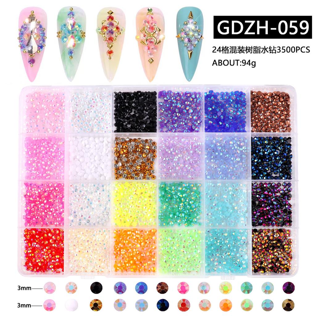 24 Grid Nail Art Acrylic Flat Bottom Resin Nail Art Drill Fluorescent Ab Resin Drill Diy Jewelry Accessories