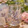 Hand-painted Glass Cup Hand Painted Tumbler Egg Shaped with Gold Rim Clear
