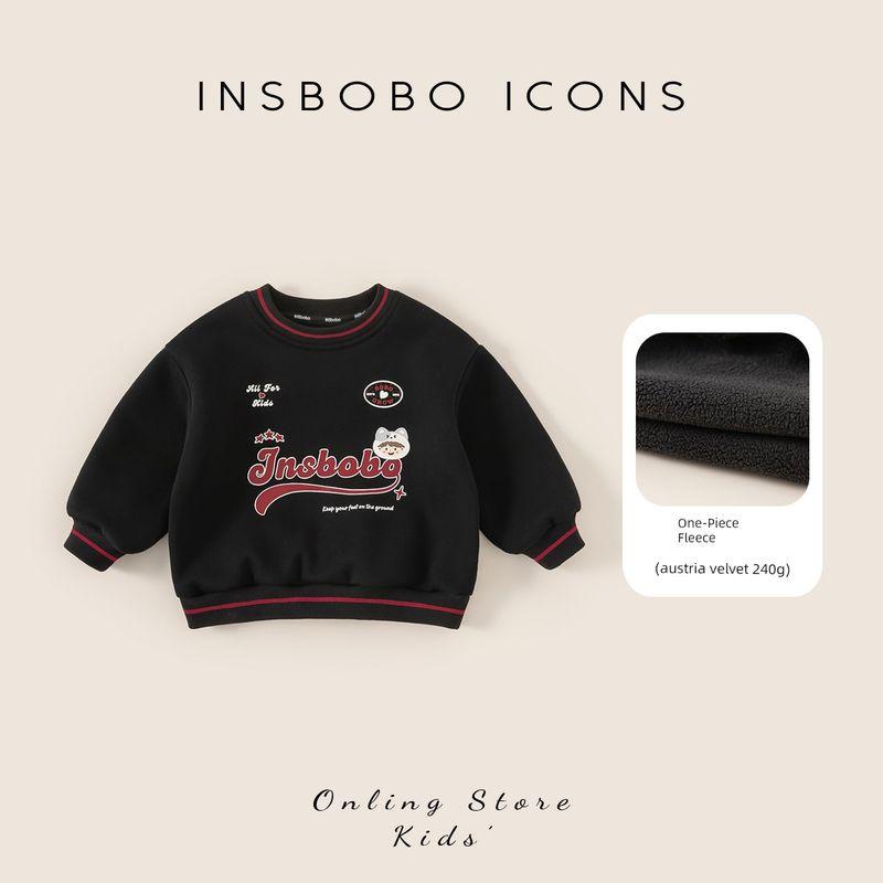 Insbobo Boys  Sweatshirt Kidsren s Autumn and Winter New Style Stylish Fleece Top 2025 Winter Baby Warm Clothes Black 80