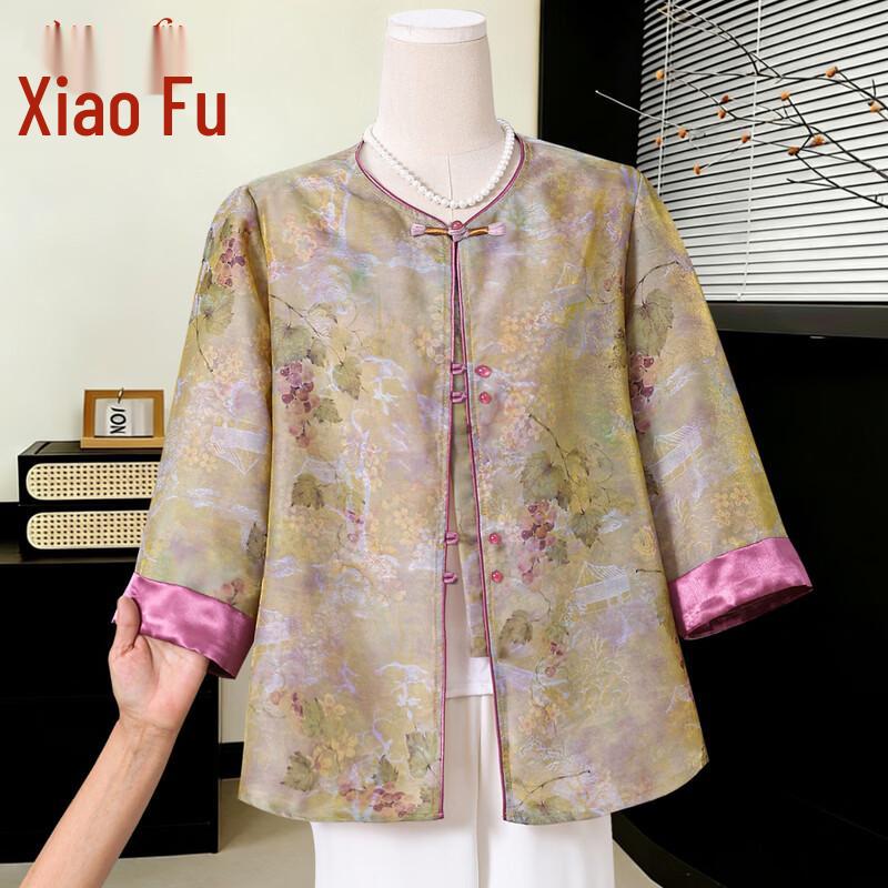 Elegant New Chinese Style Floral Embroidered Summer Blouse for Middle-Aged Women 4XL