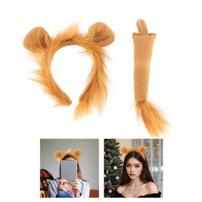 Set de Disfraz de León Diadema con Orejas de León Cola Animal Disfraces Cosplay de León Accesorios de Disfraz de León Adultos Niños