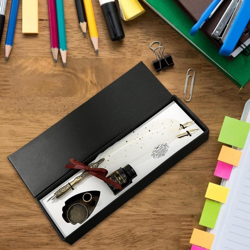 Vintage Signature Pen Calligraphy Pen for Writing, Delicate Gift Fancy Pen Feather Calligraphy Pen Set Luxury Quills Pen