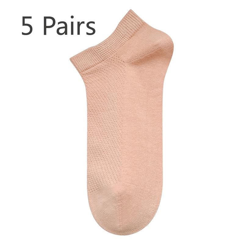 5 Pairs of Women's Summer Cotton Breathable Mesh Boneless Deodorant Wicking Sweat Low Top Boat Socks