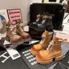 Women'S Ort  Boots  New Sle Thi Bot Heightening Motorcycle Big Head Retro Workwear Western Boots Yellow Boots
