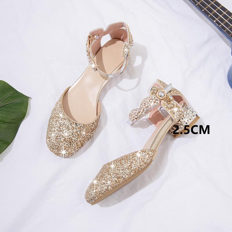 Newest Spring Summer High Heels Girls Shoes Princess Dress Dance Performance Comfortable Kids Student Baby Soft Bottom C 28